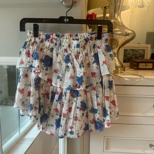 LoveShackFancy Floral Mini Skirt - White with Blue and Red